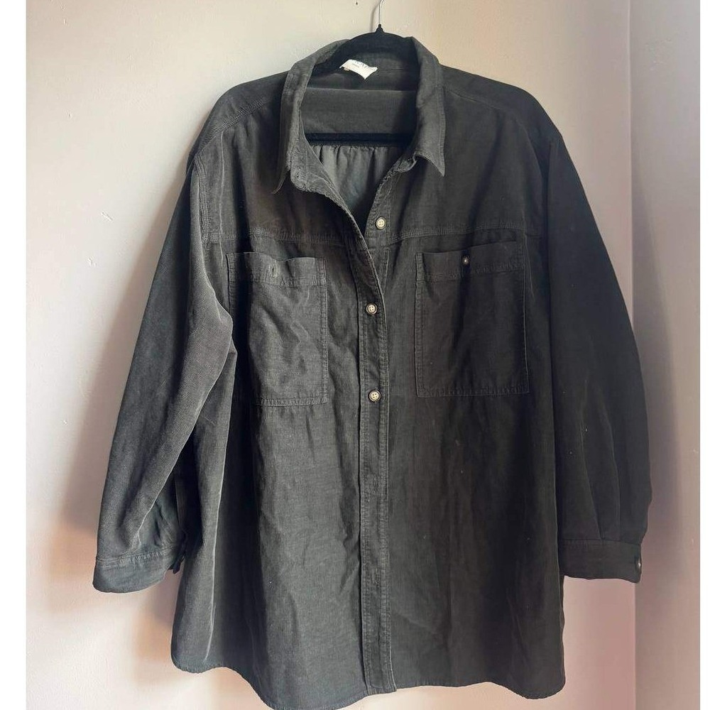 Wrap London Olive Cotton Oversized Shacket Shirt 16 Dark Academia Preppy Coastal